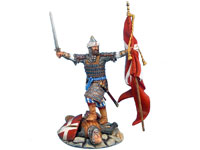 Mamluk Leader with Captured Flag Standing on Fallen Crusader