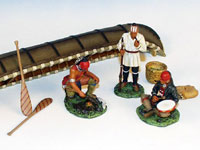 Kanu mit 3 Indianern an Land